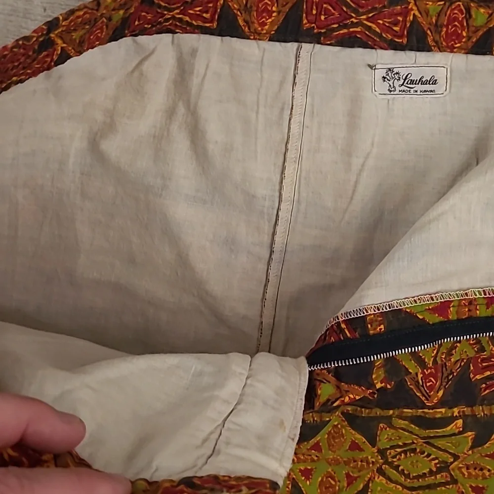 LAUHALA Hawaiian Brown Red Green Tiki 33 Mens Casual Board‎ Shorts RARE VTG 50s